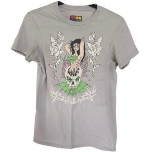 Skull Tattoo Burnout Thrashed Graphic Baby Tee Vamp Goth Alt T-Shirt Small